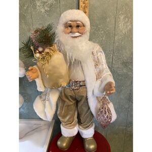 Elegant Gold Santa Claus Figurine with Gift Bag Christmas Holiday Decor